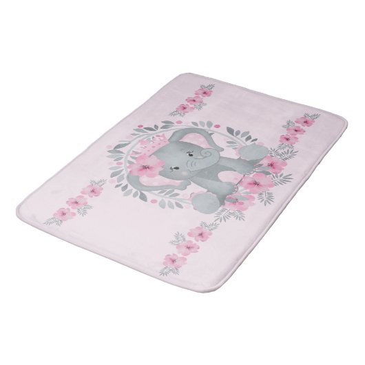 Wild Safari Pink Floral Baby Elephant Baby Nursery Badmat (Gekanteld)