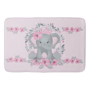 Wild Safari Pink Floral Baby Elephant Baby Nursery Badmat