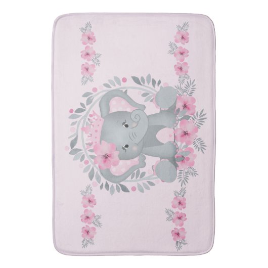 Wild Safari Pink Floral Baby Elephant Baby Nursery Badmat (Voorkant Verticaal)