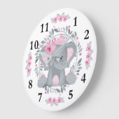 Wild Safari Pink Floral Baby Elephant Baby Nursery Grote Klok (Hoek)