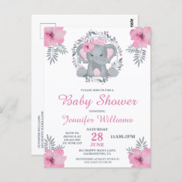 Wild Safari Pink Floral Elephant Baby shower Invit Briefkaart
