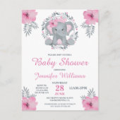 Wild Safari Pink Floral Elephant Baby shower Invit Briefkaart (Voorkant)