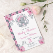 Wild Safari Pink Floral Elephant Baby shower Kaart
