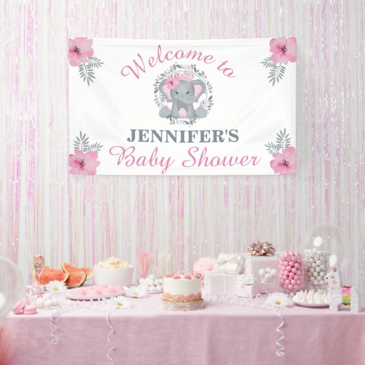 Wild Safari Pink Floral Elephant Baby shower Spandoek (Feest)