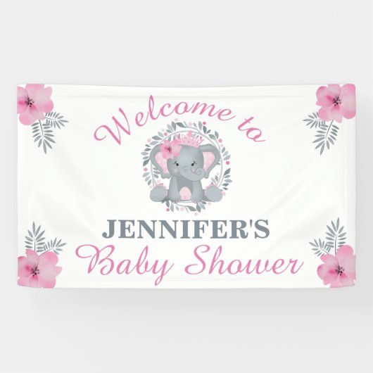 Wild Safari Pink Floral Elephant Baby shower Spandoek (Horizontaal)