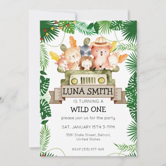 Wild Safari Theme Birthday Party Kaart (Voorkant)