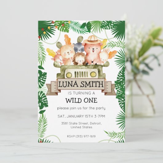 Wild Safari Theme Birthday Party Kaart (Staand voorkant)