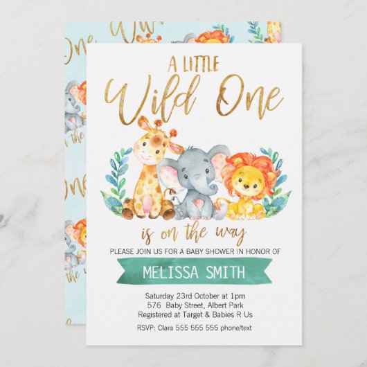 Wild Safari Waterverf Baby shower Uitnodiging (Voorkant / Achterkant)