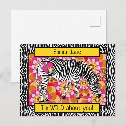 Wild Safari Zebra Hippie Valentijnsdag Briefkaart (Voorkant / Achterkant)