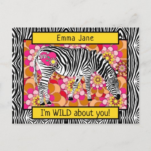 Wild Safari Zebra Hippie Valentijnsdag Briefkaart (Voorkant)