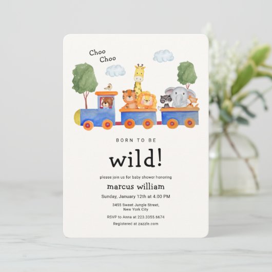 Wild Safari Zoo Animals Train Baby Shower Kaart (Staand voorkant)