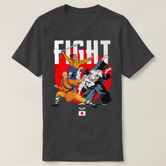 Wild Samurai Kung Fu Mannen vechten tegen novelty  T-shirt (Design voorkant)