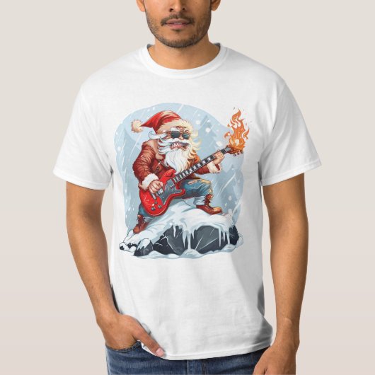 Wild Santa Playing Guitar in Snow T-Shirt (Voorkant)