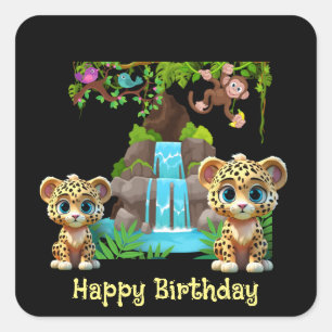 Wild schattig jaguar cub verjaardag vierkante sticker