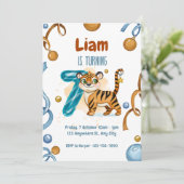 Wild & Schattige Tiger 7e Verjaardag Uitnodiging (Staand voorkant)