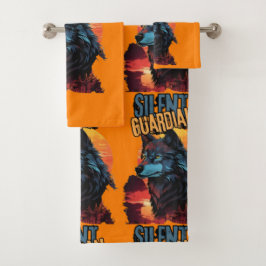 Wild Serenity: Blue Wolf en Sunset Harmony Bad Handdoek