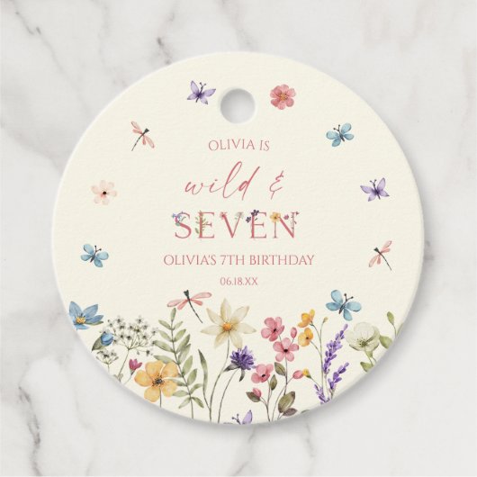 Wild & Seven Wildflower 7e verjaardagsfeestje Bedankjes Labels (Voorkant)