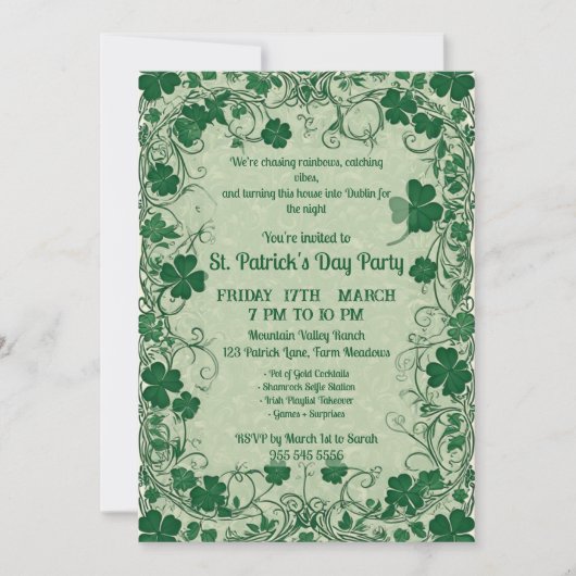 Wild Shamrock Vine Funky Saint Patricks Day Party  Kaart (Voorkant)