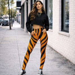 Wild Side Tiger Print Sinaasappel Zwart Halloween Leggings