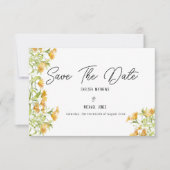 Wild sinaasappel groene lentefloemen Save The Date (Voorkant)