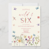 Wild & Six Wildflower Floral 6th Birthday Party Kaart (Voorkant)