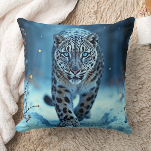 Wild sneeuwluipaard wandelen vorst betoverd bos kussen (Deken)