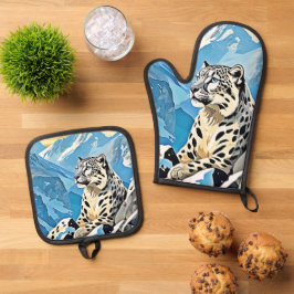 Wild Snow Leopard Design Ovenwant & Pannenlap Set