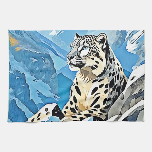 Wild Snow Leopard Design Theedoek (Horizontaal)