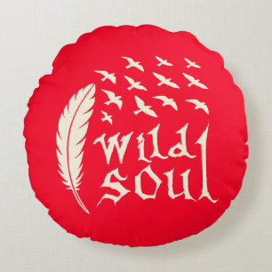 Wild Soul Feather Bird Natuur Design Rond Kussen