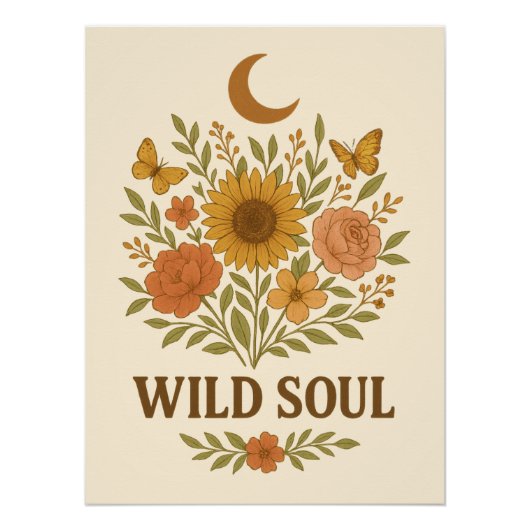 Wild Soul –  Floral Boho Esthetisch Poster (Voorkant)