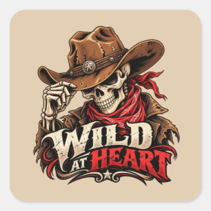 Wild Soul Skelet Cowboy Westers Ontwerp Vierkante Sticker