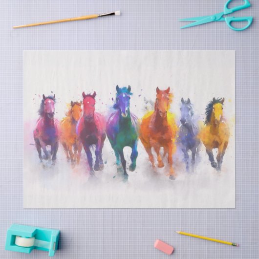 Wild Spectrum Galoping Horses Decoupage Tissuepapier (Craft)