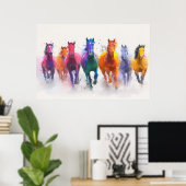 Wild Spectrum – Galoping Horses Waterverf Art Poster (Thuiskantoor)