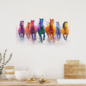 Wild Spectrum – Galoping Horses Waterverf Art Poster (Keuken)