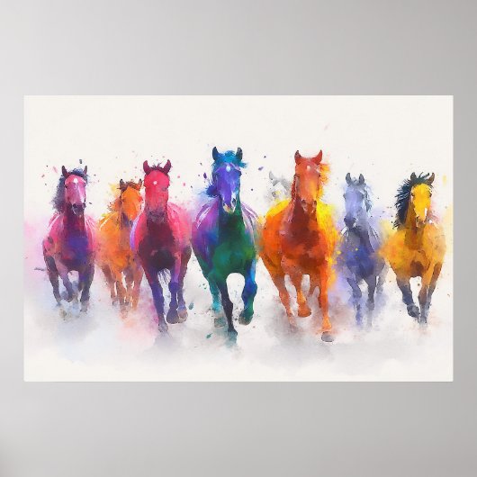 Wild Spectrum – Galoping Horses Waterverf Art Poster (Voorkant)