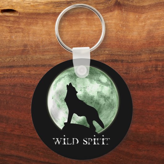 "Wild Spirit" Howling Wolf (groen) Sleutelhanger (Voorkant)