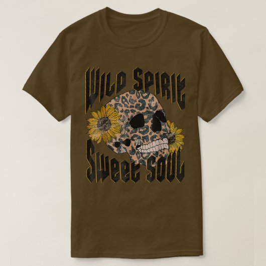 Wild Spirit Sweet Soul Skull Cheetah Sunflower T-shirt (Design voorkant)