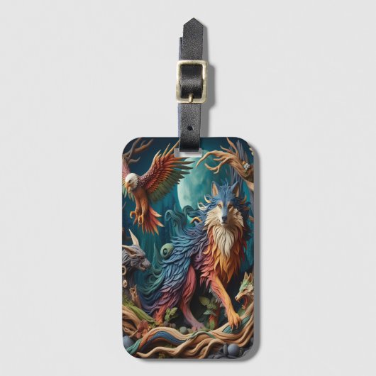 Wild Spirit: Wolf en vogels Bagagelabel (Voorkant (verticaal))