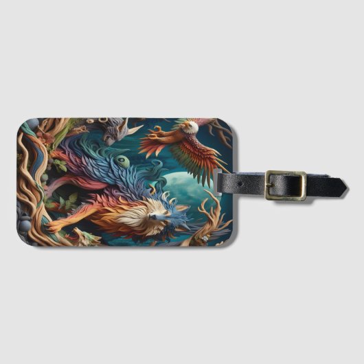 Wild Spirit: Wolf en vogels Bagagelabel (Voorkant (horizontaal))