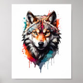 Wild Spirit Wolf Waterverf Splash Wall Art Poster (Voorkant)