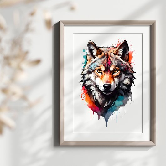 Wild Spirit Wolf Waterverf Splash Wall Art Poster