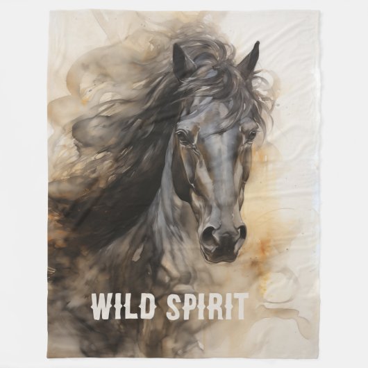 Wild Spirit Zwart Paard Portret Fleece Deken (Voorkant)