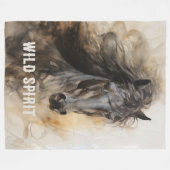 Wild Spirit Zwart Paard Portret Fleece Deken (Voorkant (Horizontaal))