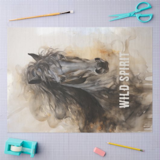 Wild Spirit Zwart Paard Portret Tissuepapier (Craft)