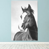 Wild Spirited Horse Zwart en Wit Canvas Afdruk (Insitu (Houten vloer))