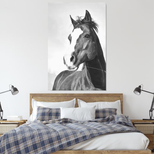  Wild Spirited Horse Zwart en Wit Canvas Afdruk (Insitu (Slaapkamer))