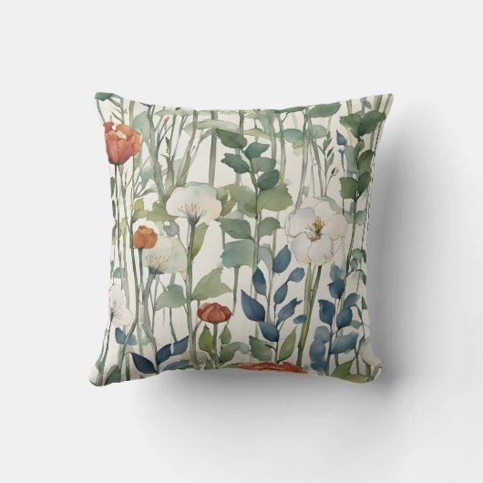 Wild Spring Flowers Waterverf Art Kussen (Achterkant)