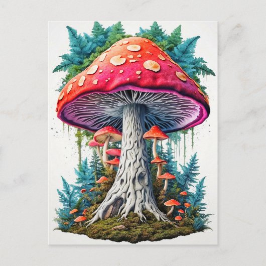Wild Sprouting Psychedelic Mushrooms Art Briefkaart (Voorkant)