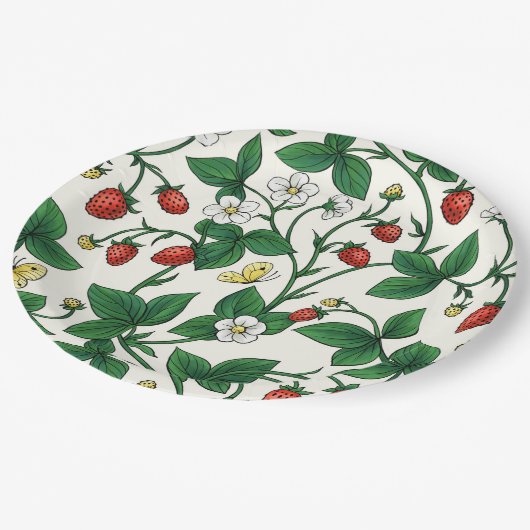 Wild strawberries red/yellow/green/off white papieren bordje (Gekanteld)