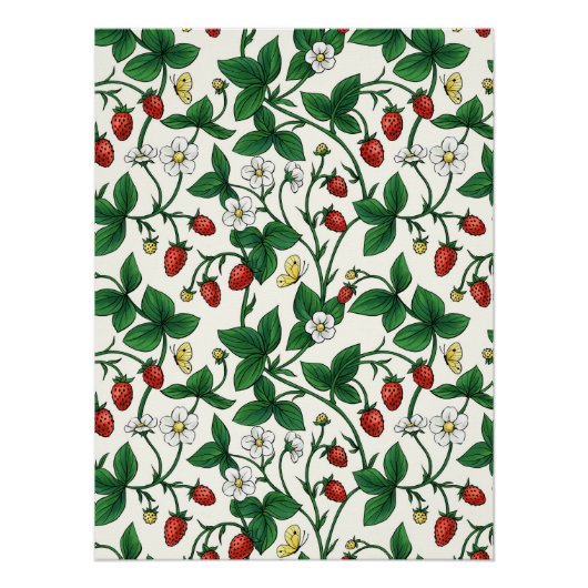 Wild strawberries red/yellow/green/off white perfect poster (Voorkant)